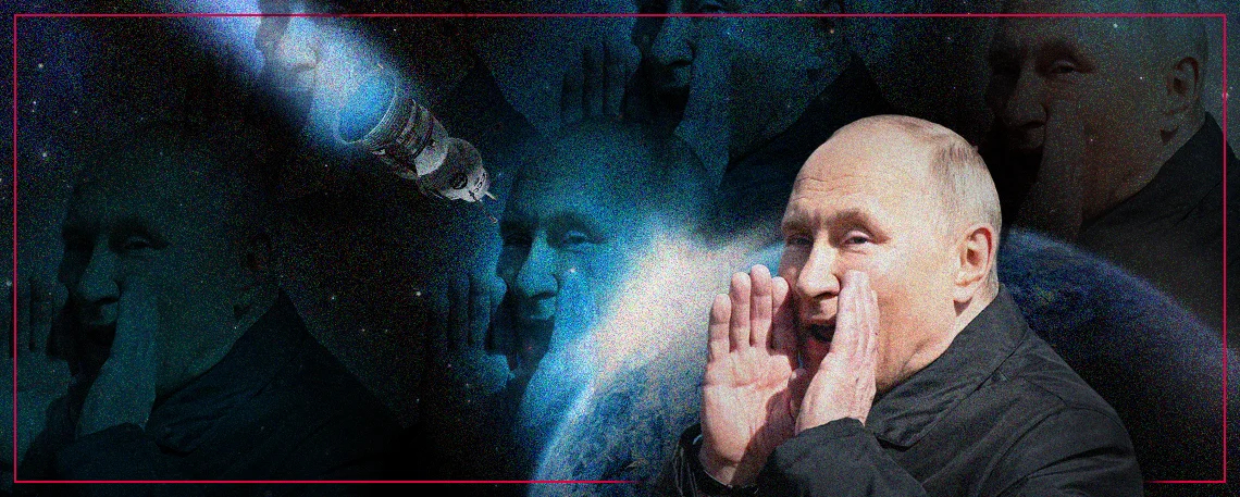Коллаж с Владимиром Путиным. Источник: <a href="https://rsf.org/fr/le-r%C3%A9gulateur-fran%C3%A7ais-de-l-audiovisuel-met-en-demeure-eutelsat-de-cesser-la-diffusion-de-trois">Репортёры без границ</a>