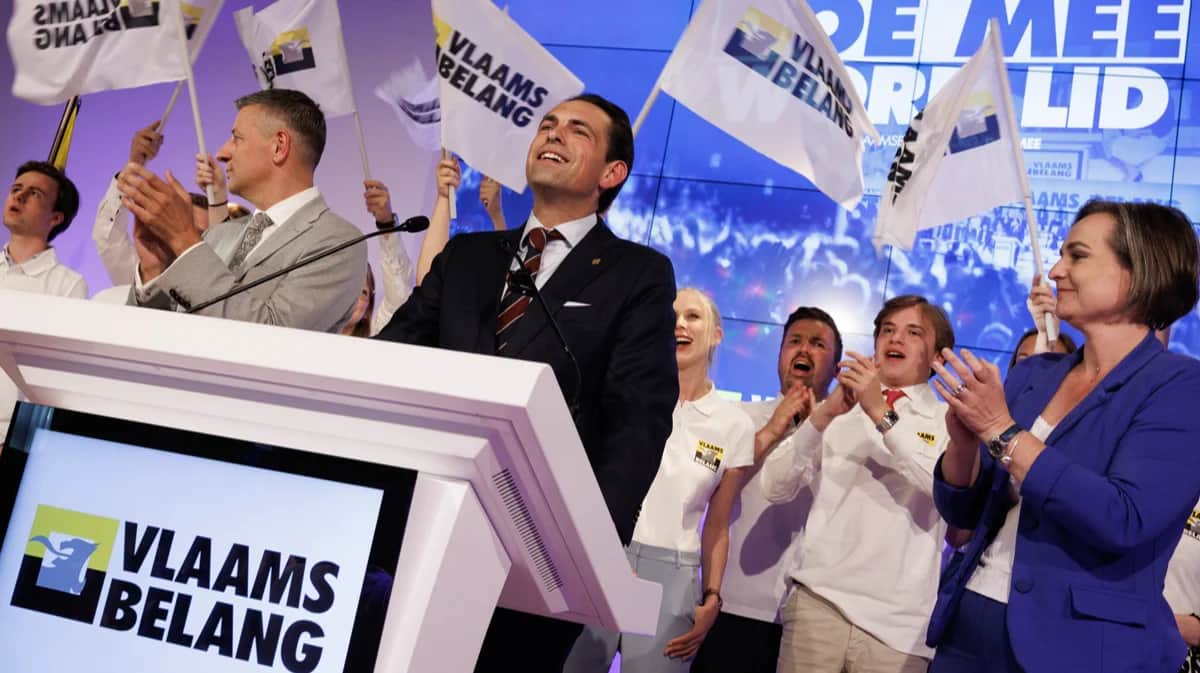 Председатель бельгийской фламандской партии Vlaams Belang Том Ван Грикен, Бельгия, 9 июня 2024 года. Фото: Olivier Matthys / EPA-EFE