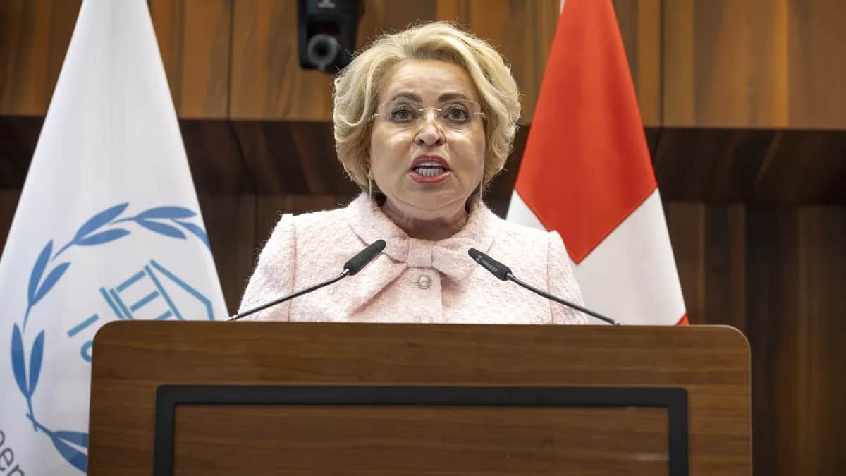 Valentina Matviyenko delivers a speech at UN Headquarters in Geneva, Switzerland, on 28 July 2025. Photo: Magali Girardin / EPA